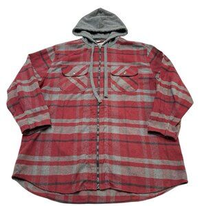 Jared Flannel Mens XL Red Plaid Fleece Lined Hood Zip Front Shirt Jacket Outdoor